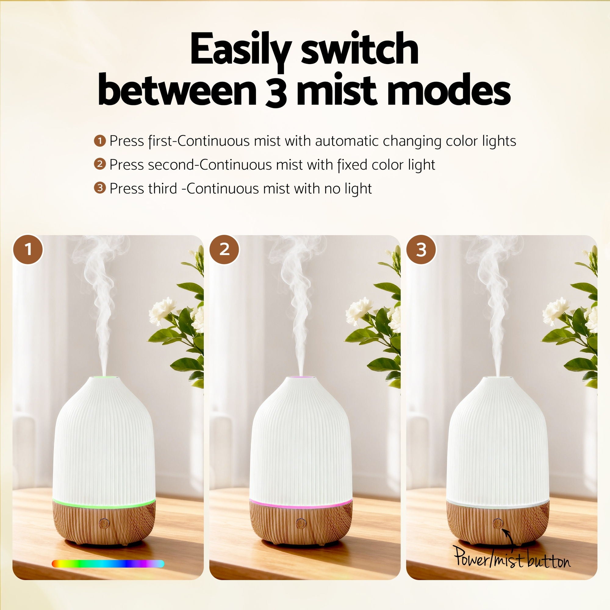 Devanti Ultrasonic Aroma Diffuser Aromatherapy 100ml LED Lights Iron Humidifier Forest DIFF-YX2009-LW