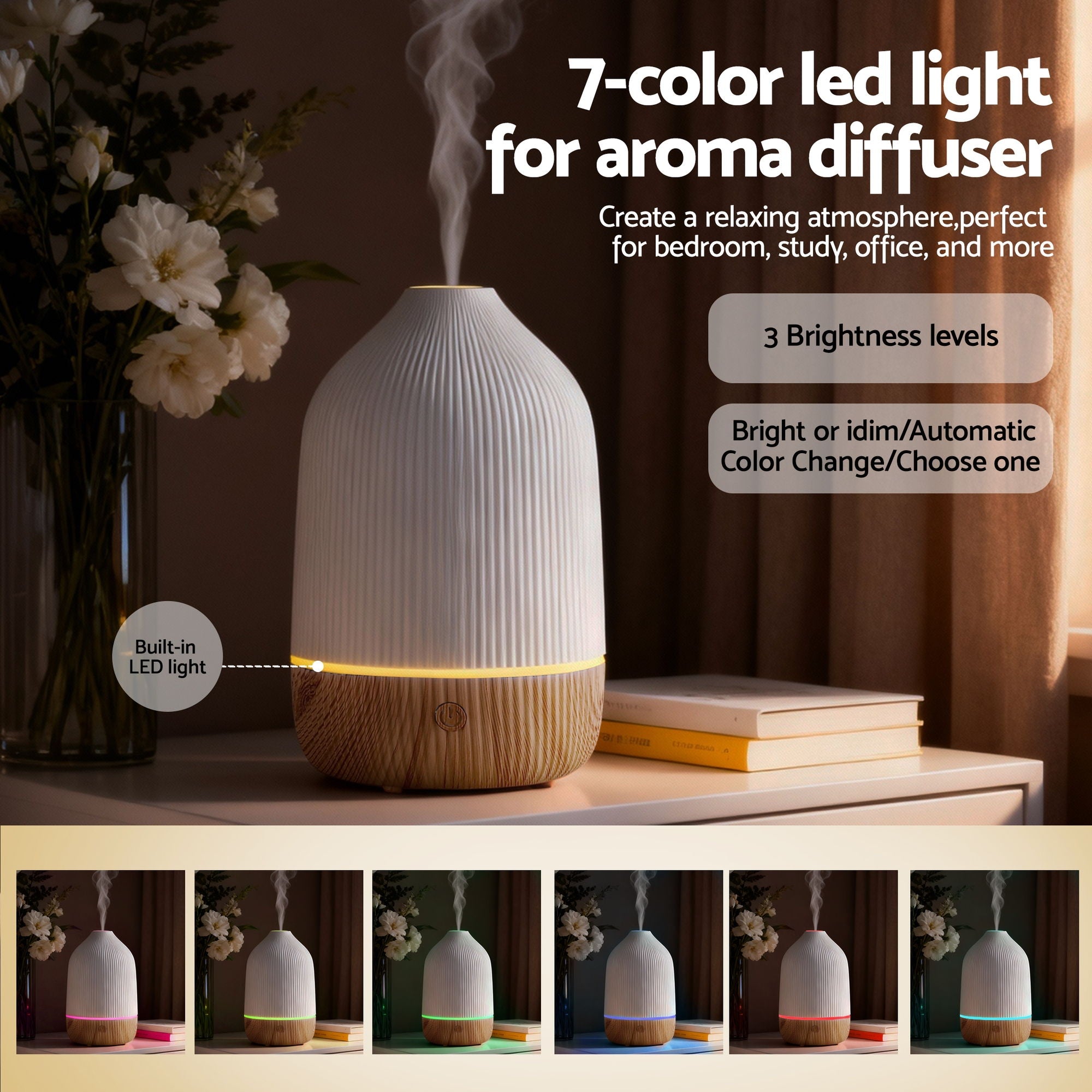 Devanti Ultrasonic Aroma Diffuser Aromatherapy 100ml LED Lights Iron Humidifier Forest DIFF-YX2009-LW