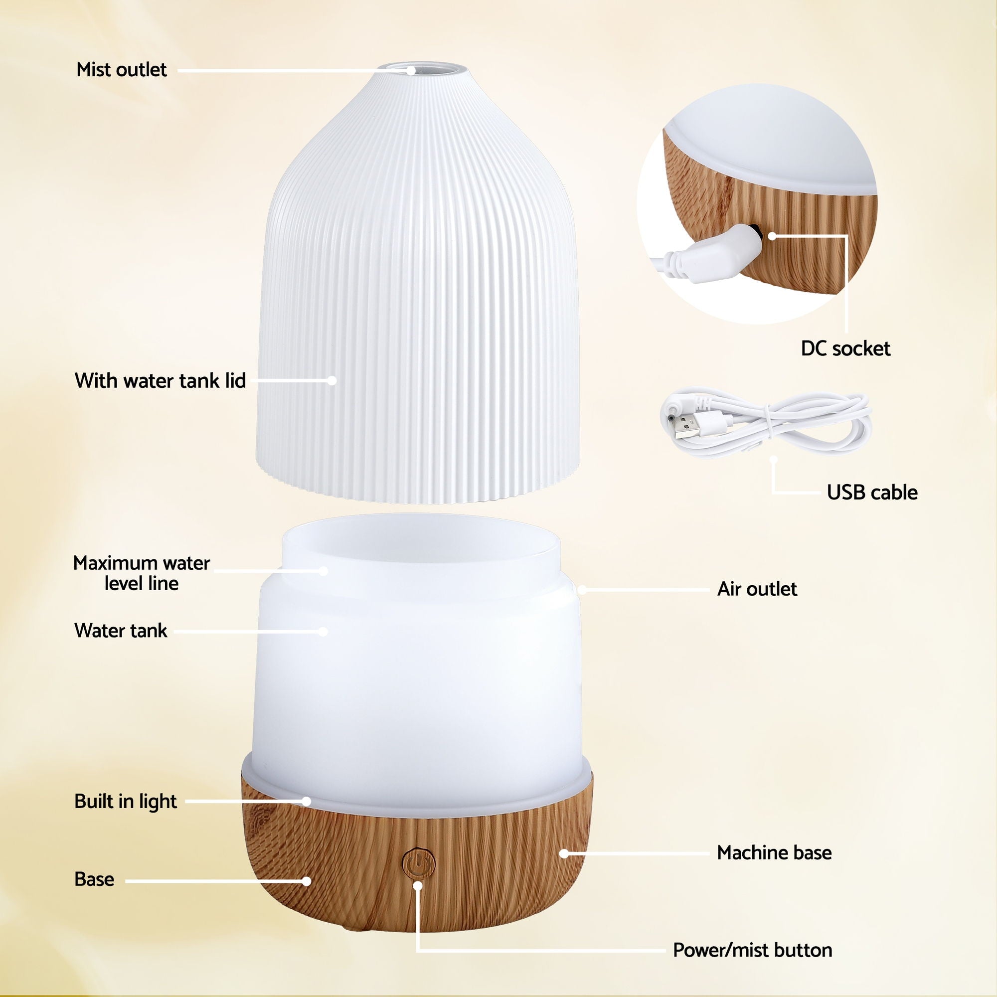 Devanti Ultrasonic Aroma Diffuser Aromatherapy 100ml LED Lights Iron Humidifier Forest DIFF-YX2009-LW