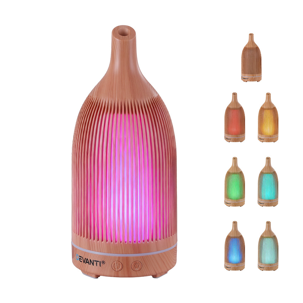 Devanti Ultrasonic Aroma Diffuser Aromatherapy 200ml LED Lights Iron Humidifier Forest Light wood grain DIFF-YX206-LW