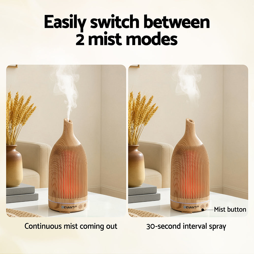 Devanti Ultrasonic Aroma Diffuser Aromatherapy 200ml LED Lights Iron Humidifier Forest Light wood grain DIFF-YX206-LW