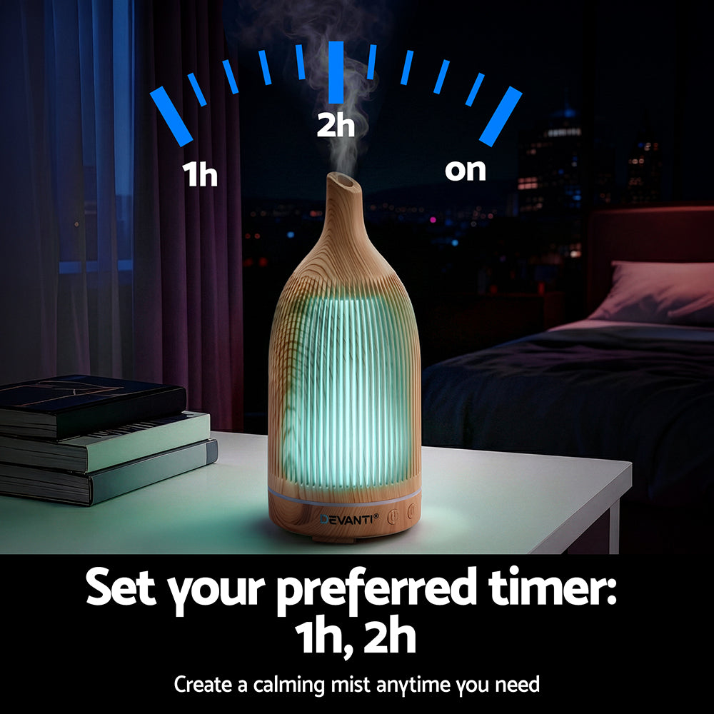 Devanti Ultrasonic Aroma Diffuser Aromatherapy 200ml LED Lights Iron Humidifier Forest Light wood grain DIFF-YX206-LW