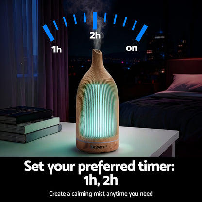 Devanti Ultrasonic Aroma Diffuser Aromatherapy 200ml LED Lights Iron Humidifier Forest Light wood grain DIFF-YX206-LW