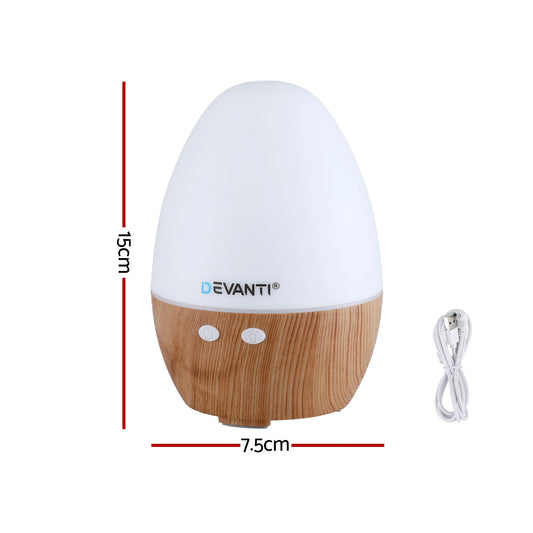 Devanti Ultrasonic Aroma Diffuser Aromatherapy 130ml LED Lights Iron Humidifier Forest DIFF-YX333-LW