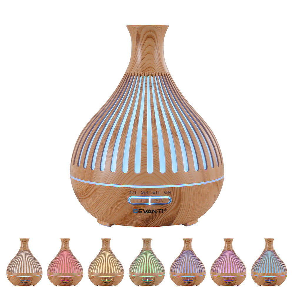 Devanti Ultrasonic Aroma Diffuser Aromatherapy 400ml LED Lights Iron Humidifier Forest Light wood grain DIFF-YX350-LW