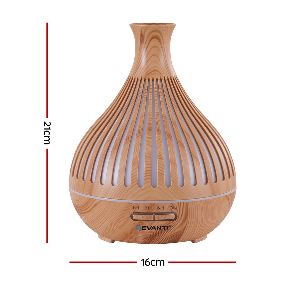 Devanti Ultrasonic Aroma Diffuser Aromatherapy 400ml LED Lights Iron Humidifier Forest Light wood grain DIFF-YX350-LW