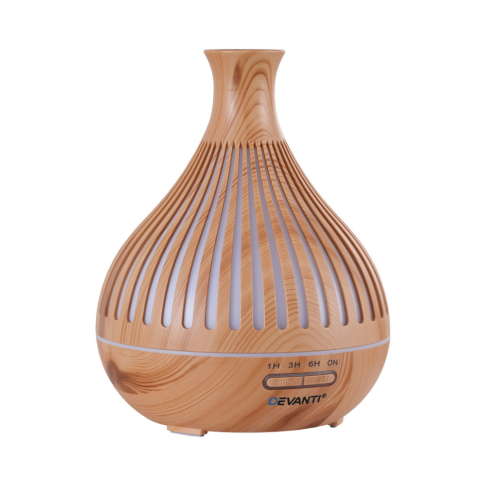Devanti Ultrasonic Aroma Diffuser Aromatherapy 400ml LED Lights Iron Humidifier Forest Light wood grain DIFF-YX350-LW