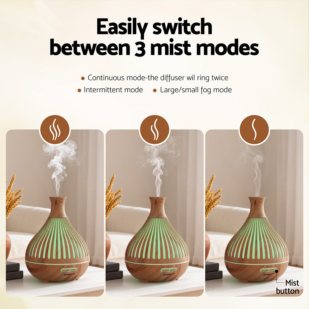 Devanti Ultrasonic Aroma Diffuser Aromatherapy 400ml LED Lights Iron Humidifier Forest Light wood grain DIFF-YX350-LW