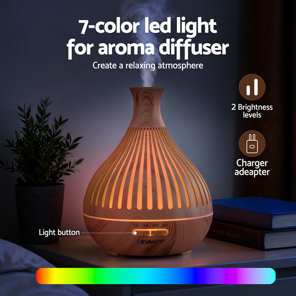 Devanti Ultrasonic Aroma Diffuser Aromatherapy 400ml LED Lights Iron Humidifier Forest Light wood grain DIFF-YX350-LW