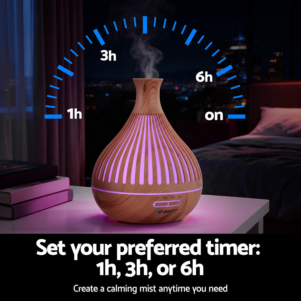 Devanti Ultrasonic Aroma Diffuser Aromatherapy 400ml LED Lights Iron Humidifier Forest Light wood grain DIFF-YX350-LW