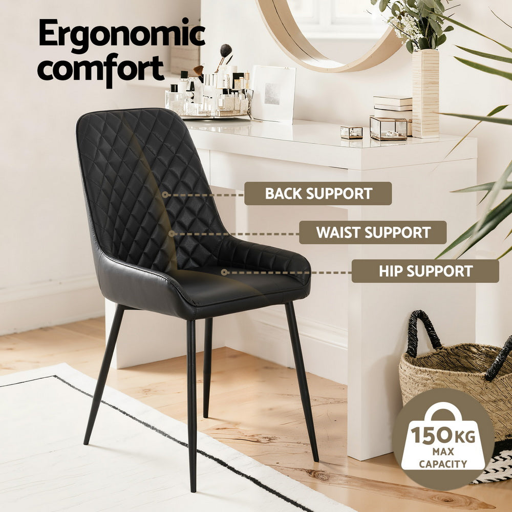 Artiss 2x Dining Chairs Retro PU Leather Kitchen Lounge Cafe Accent Chair Black DINC-B-B02-BKX2