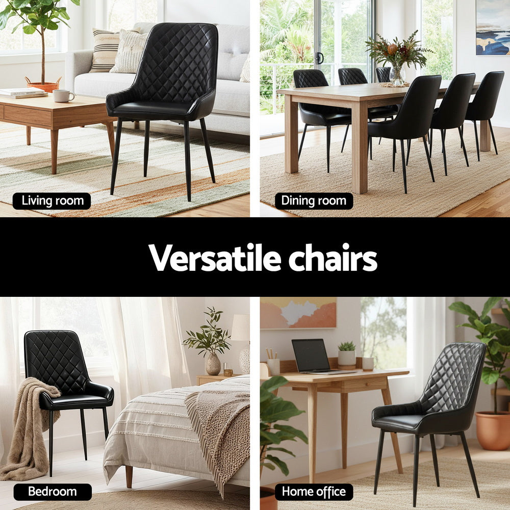 Artiss 2x Dining Chairs Retro PU Leather Kitchen Lounge Cafe Accent Chair Black DINC-B-B02-BKX2