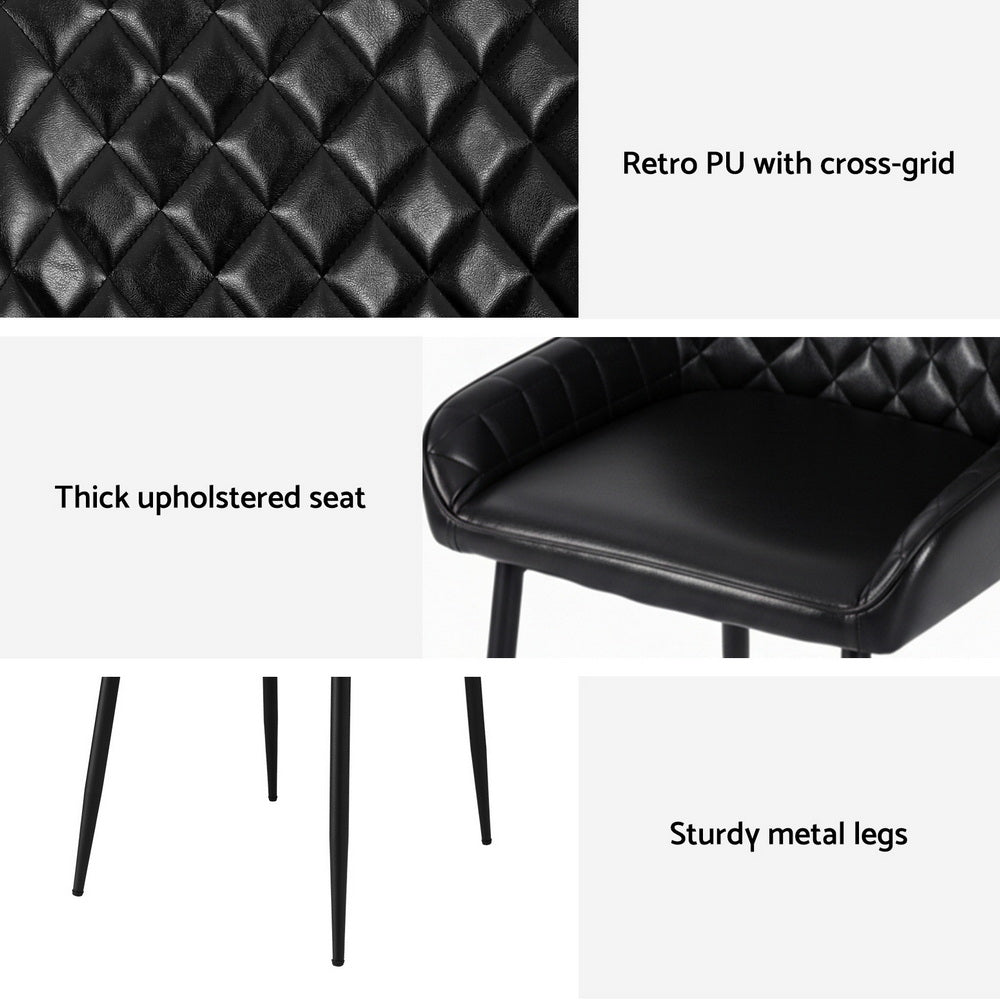 Artiss 2x Dining Chairs Retro PU Leather Kitchen Lounge Cafe Accent Chair Black DINC-B-B02-BKX2