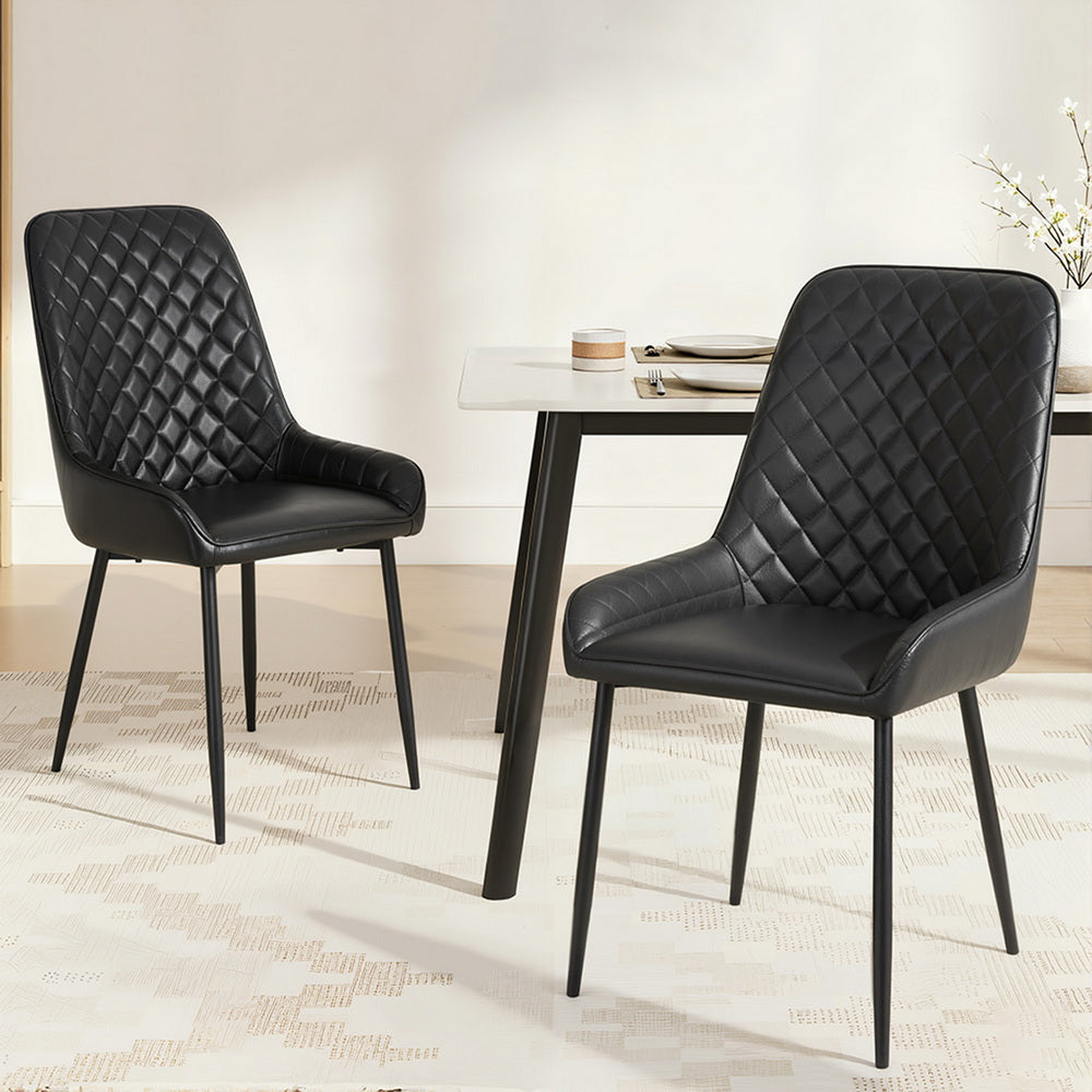 Artiss 2x Dining Chairs Retro PU Leather Kitchen Lounge Cafe Accent Chair Black DINC-B-B02-BKX2