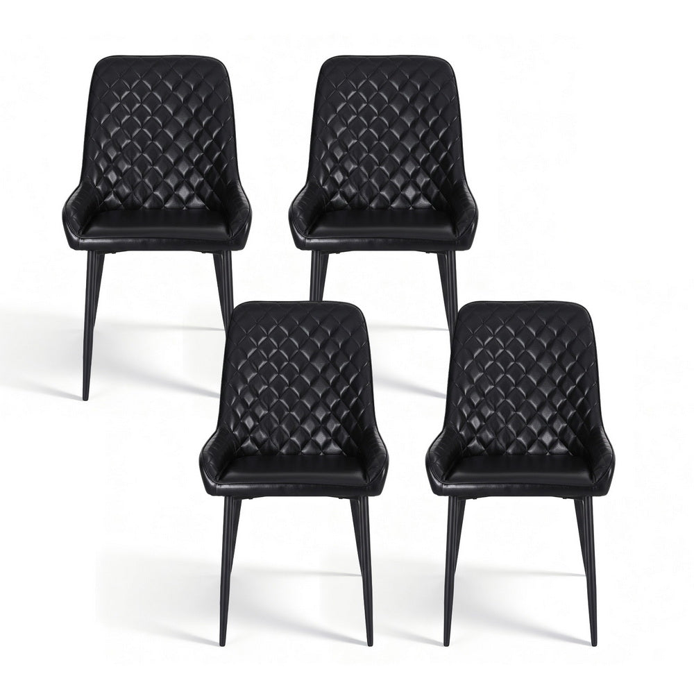 Artiss 4x Dining Chairs Retro PU Leather Kitchen Lounge Cafe Accent Chair Black DINC-B-B02-BKX4