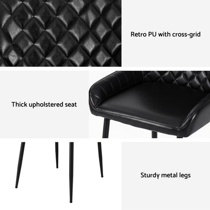Artiss 4x Dining Chairs Retro PU Leather Kitchen Lounge Cafe Accent Chair Black DINC-B-B02-BKX4