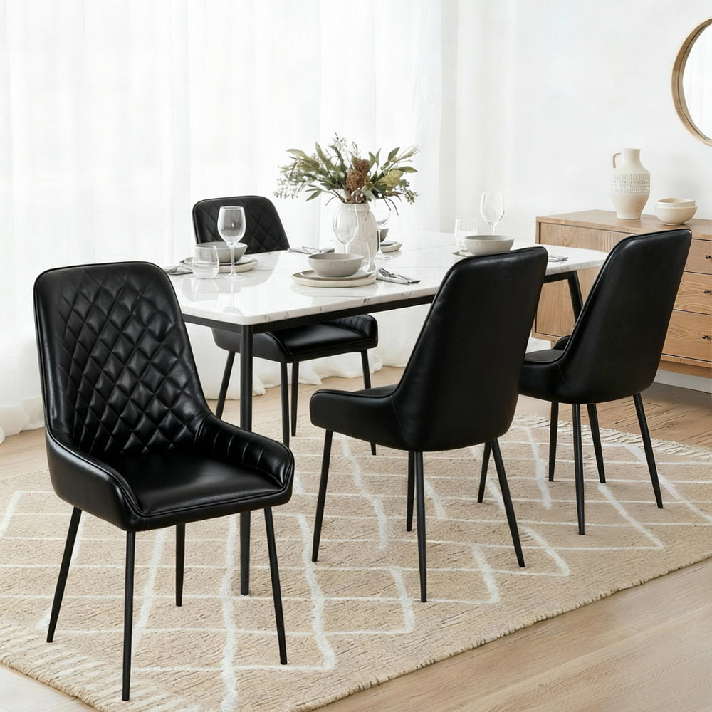 Artiss 4x Dining Chairs Retro PU Leather Kitchen Lounge Cafe Accent Chair Black DINC-B-B02-BKX4