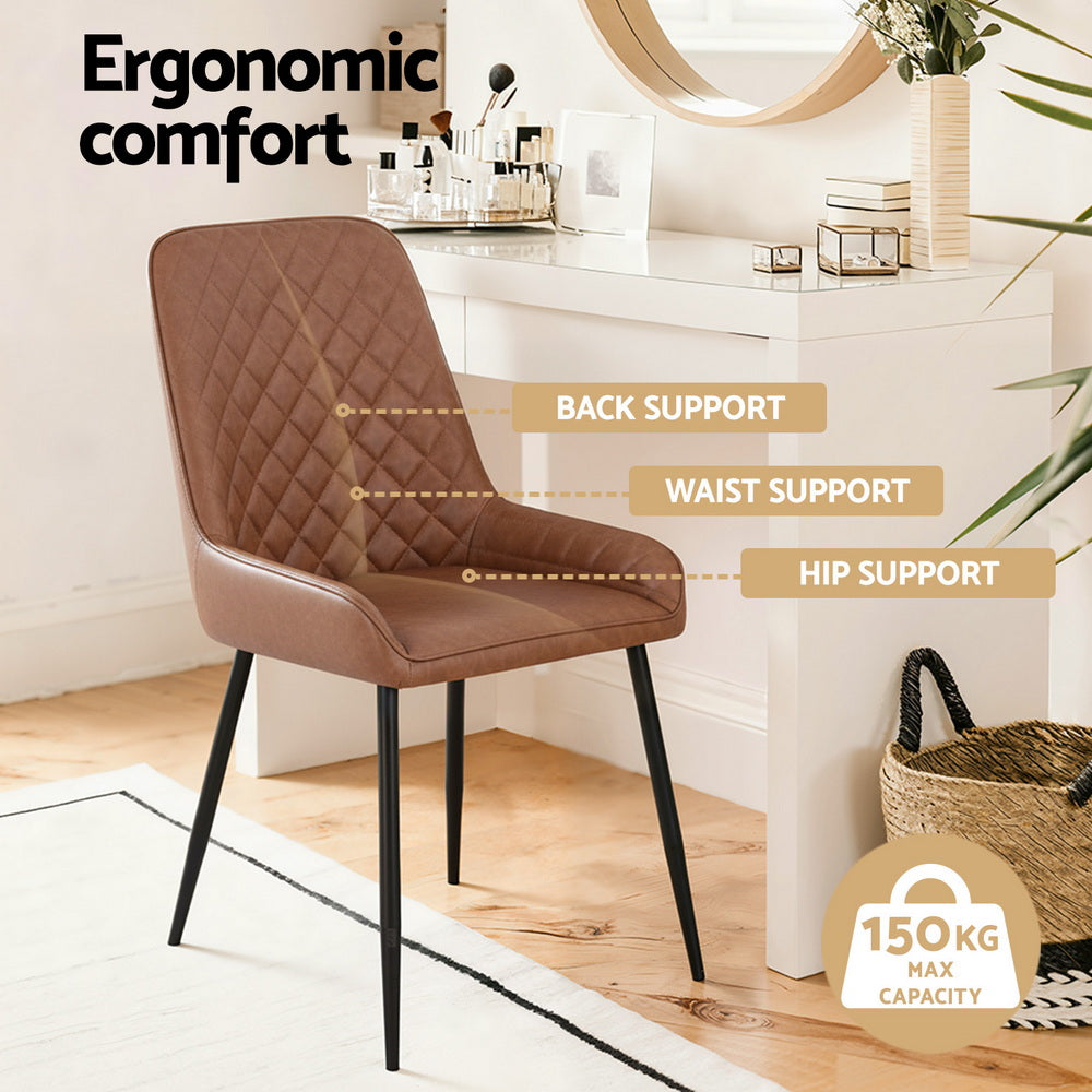 Artiss 2x Dining Chairs Retro PU Leather Kitchen Lounge Cafe Accent Chair Brown DINC-B-B02-BRX2