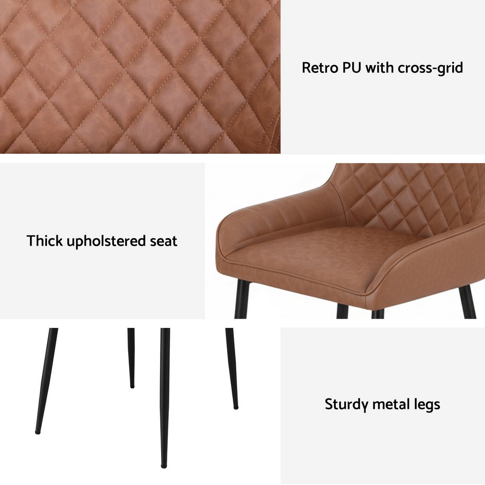 Artiss 2x Dining Chairs Retro PU Leather Kitchen Lounge Cafe Accent Chair Brown DINC-B-B02-BRX2