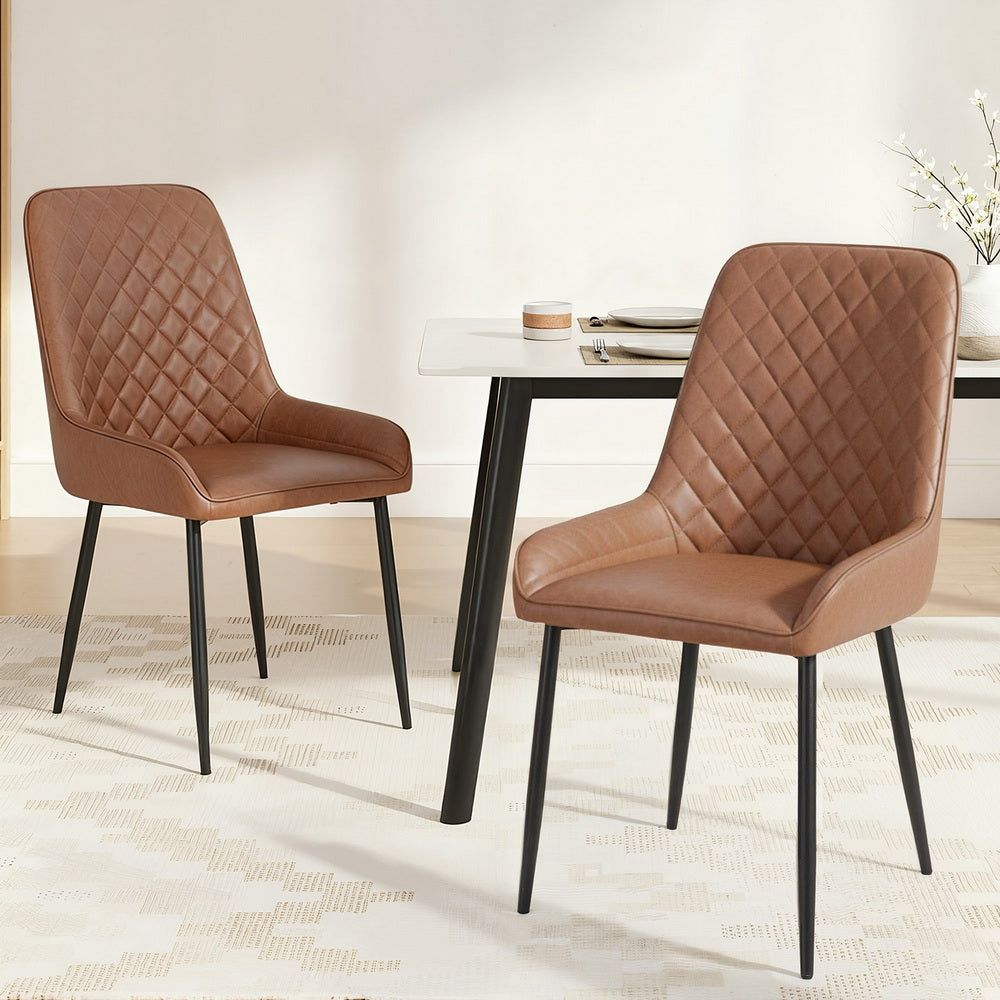 Artiss 2x Dining Chairs Retro PU Leather Kitchen Lounge Cafe Accent Chair Brown DINC-B-B02-BRX2