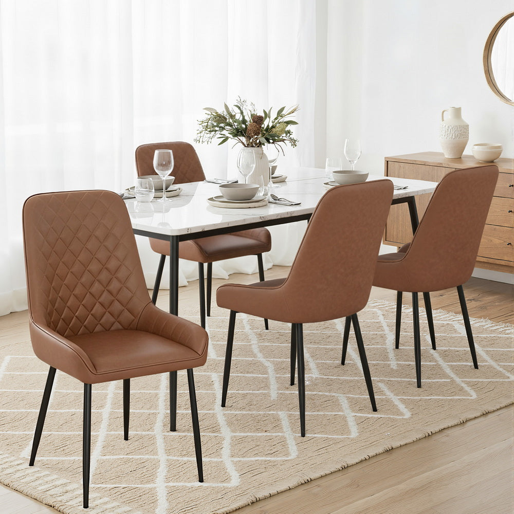 Artiss 4x Dining Chairs Retro PU Leather Kitchen Lounge Cafe Accent Chair Brown DINC-B-B02-BRX4