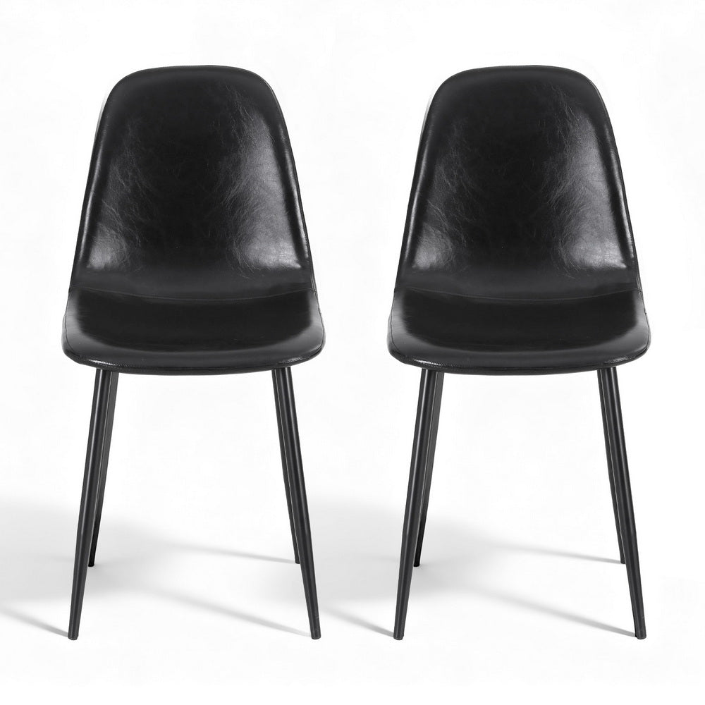 Artiss 2x Dining Chairs Retro PU Leather Kitchen Lounge Cafe Accent Chair Black DINC-B-B04-BKX2