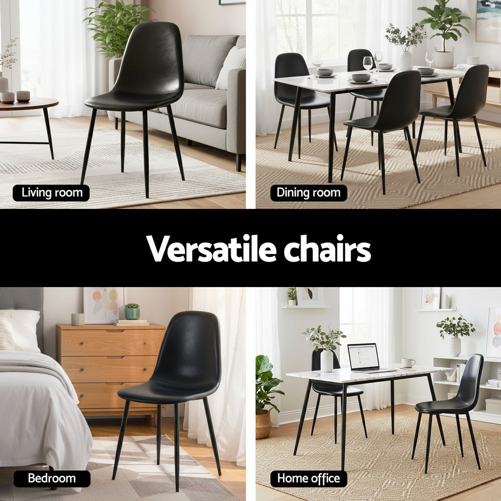 Artiss 2x Dining Chairs Retro PU Leather Kitchen Lounge Cafe Accent Chair Black DINC-B-B04-BKX2