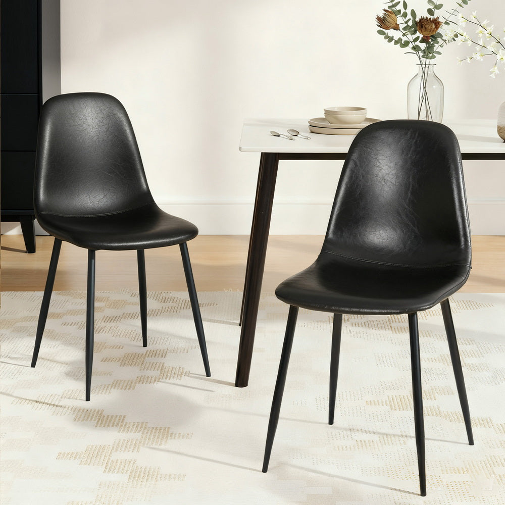 Artiss 2x Dining Chairs Retro PU Leather Kitchen Lounge Cafe Accent Chair Black DINC-B-B04-BKX2