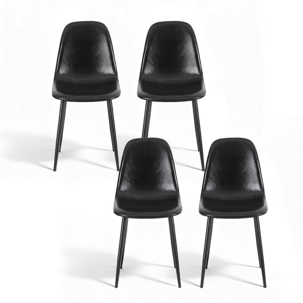 Artiss 4x Dining Chairs Retro PU Leather Kitchen Lounge Cafe Accent Chair Black DINC-B-B04-BKX4
