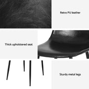 Artiss 4x Dining Chairs Retro PU Leather Kitchen Lounge Cafe Accent Chair Black DINC-B-B04-BKX4