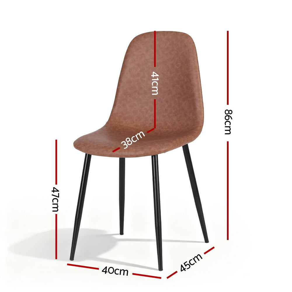 Artiss 2x Dining Chairs Retro PU Leather Kitchen Lounge Cafe Accent Chair Brown DINC-B-B04-BRX2