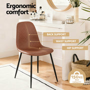 Artiss 2x Dining Chairs Retro PU Leather Kitchen Lounge Cafe Accent Chair Brown DINC-B-B04-BRX2