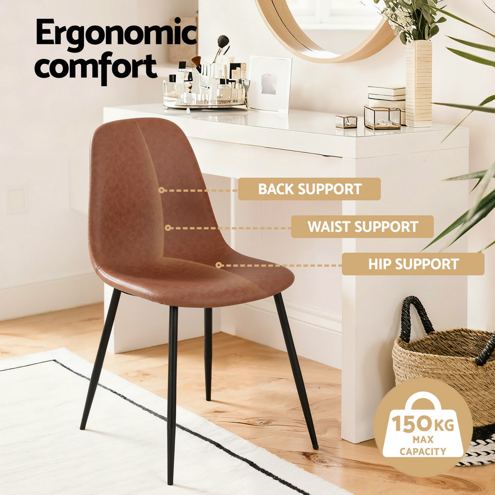 Artiss 2x Dining Chairs Retro PU Leather Kitchen Lounge Cafe Accent Chair Brown DINC-B-B04-BRX2