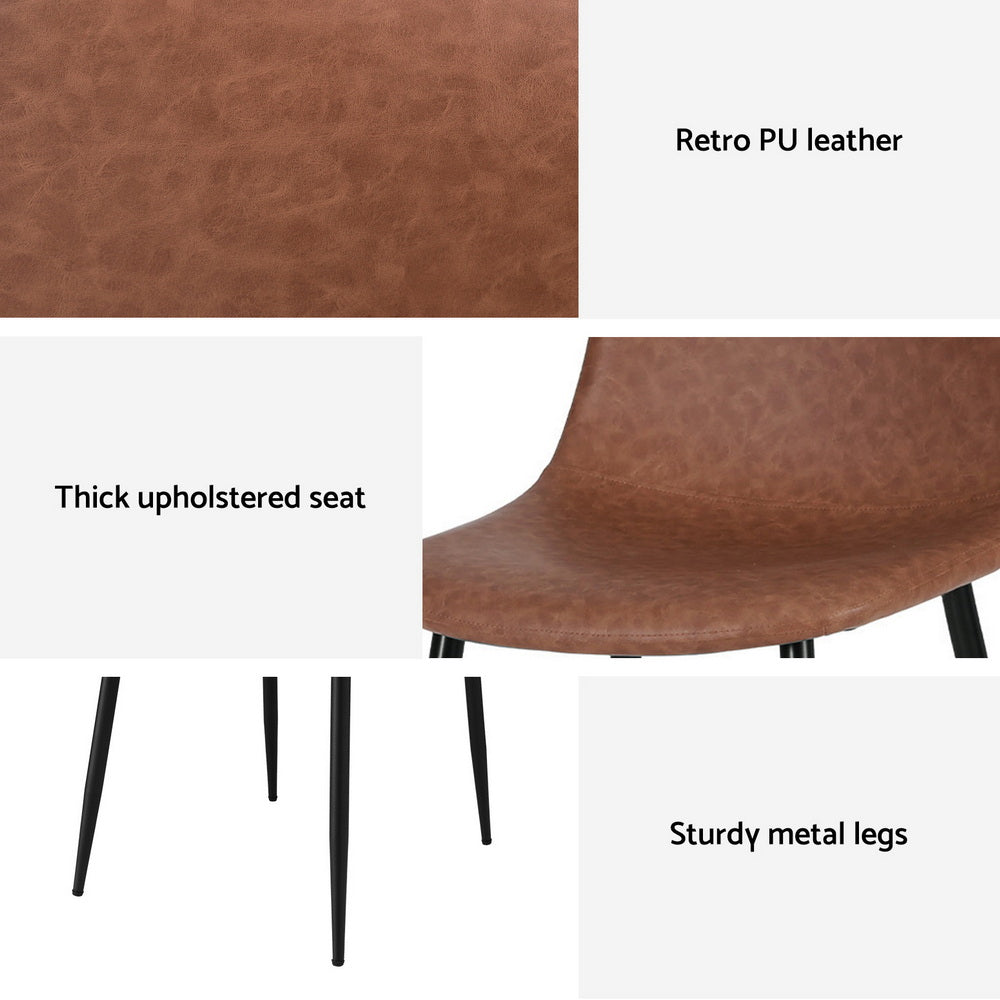 Artiss 2x Dining Chairs Retro PU Leather Kitchen Lounge Cafe Accent Chair Brown DINC-B-B04-BRX2