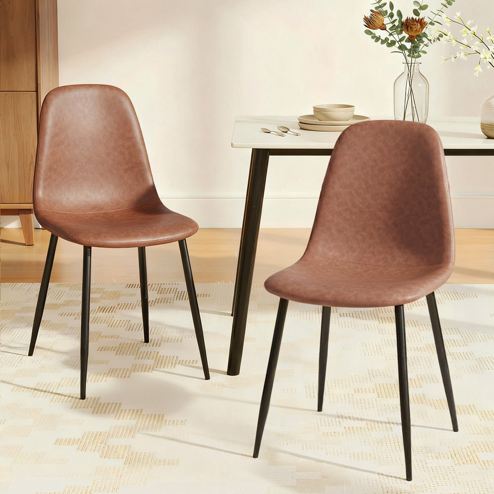 Artiss 2x Dining Chairs Retro PU Leather Kitchen Lounge Cafe Accent Chair Brown DINC-B-B04-BRX2