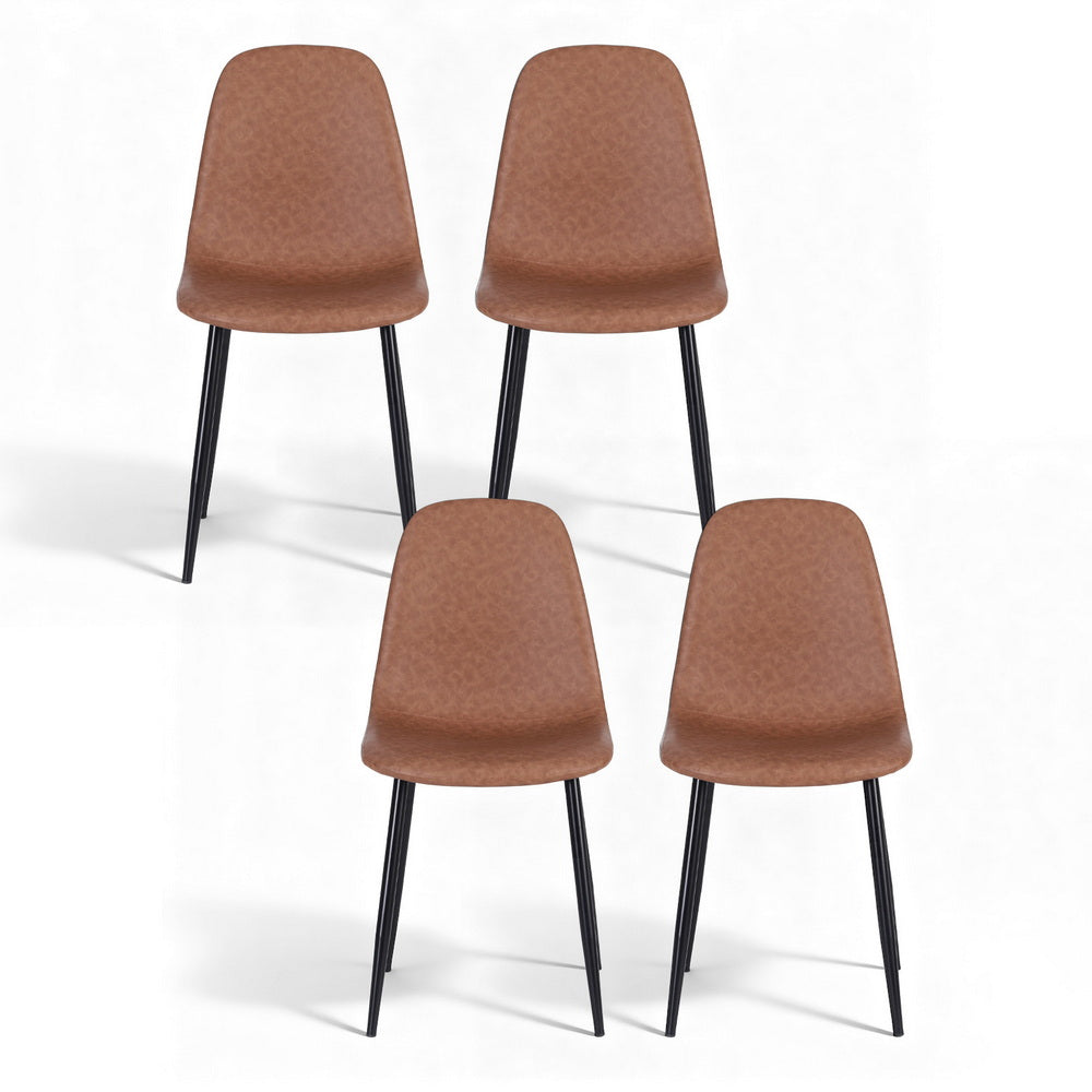 Artiss 4x Dining Chairs Retro PU Leather Kitchen Lounge Cafe Accent Chair Brown DINC-B-B04-BRX4