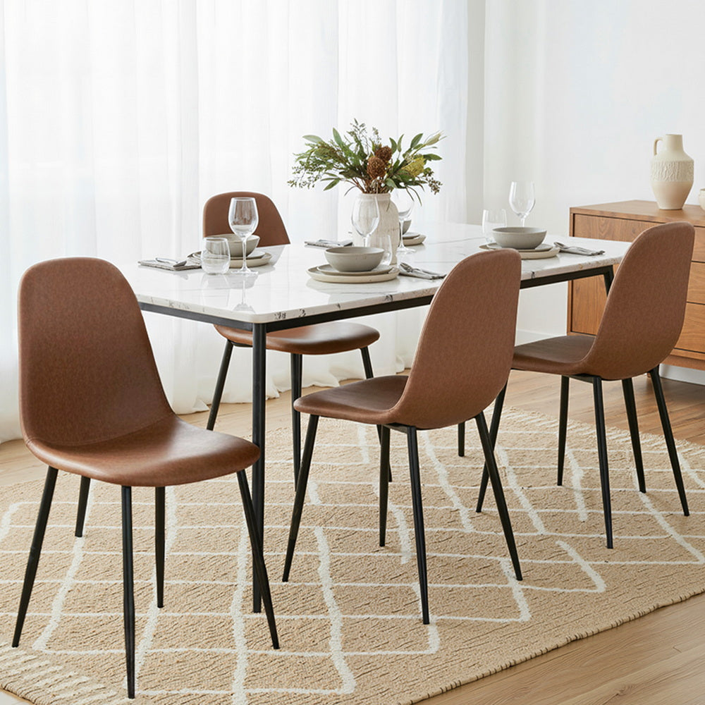 Artiss 4x Dining Chairs Retro PU Leather Kitchen Lounge Cafe Accent Chair Brown DINC-B-B04-BRX4
