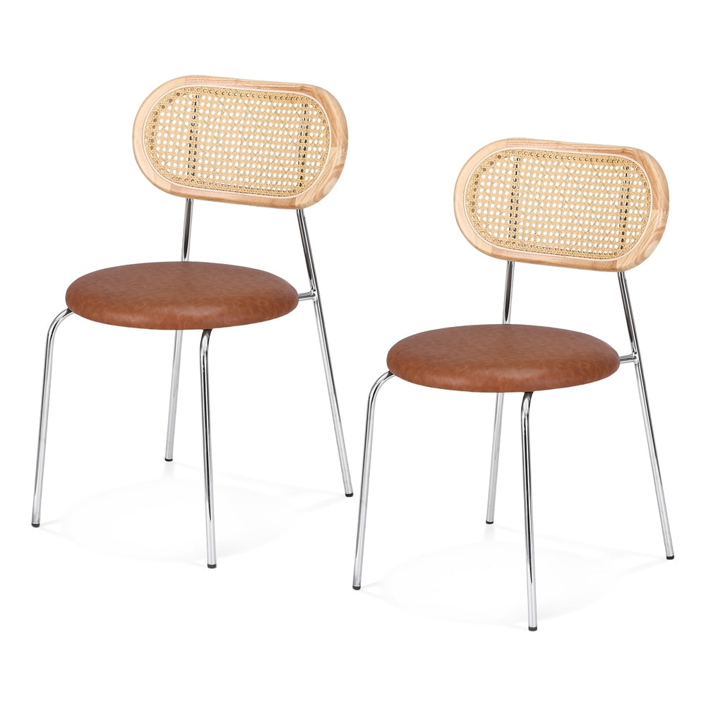 Artiss 2x Dining Chairs PU Leather Rattan Kitchen Lounge Cafe Accent Chair Brown DINC-B-S06-BRX2