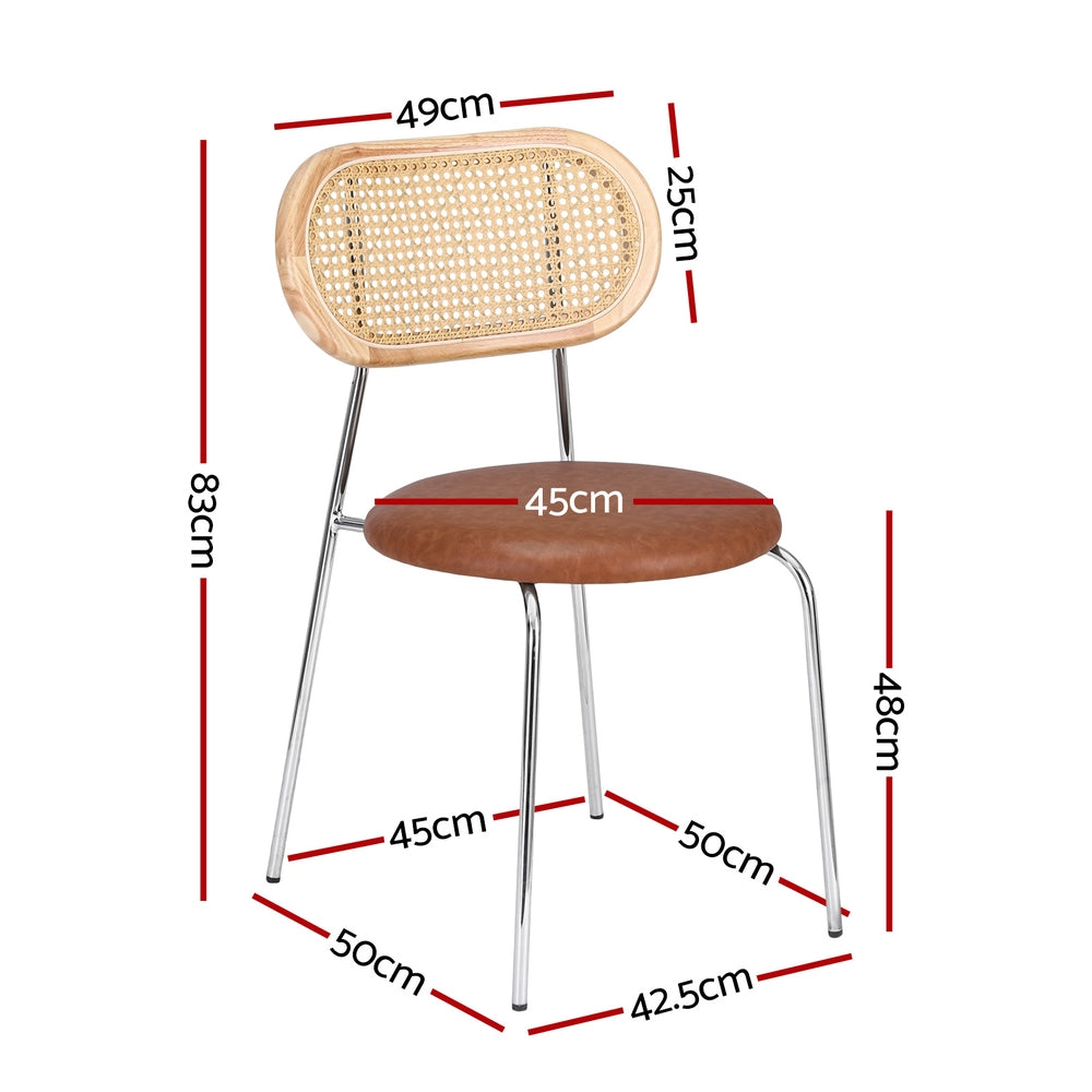 Artiss 2x Dining Chairs PU Leather Rattan Kitchen Lounge Cafe Accent Chair Brown DINC-B-S06-BRX2