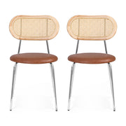 Artiss 2x Dining Chairs PU Leather Rattan Kitchen Lounge Cafe Accent Chair Brown DINC-B-S06-BRX2