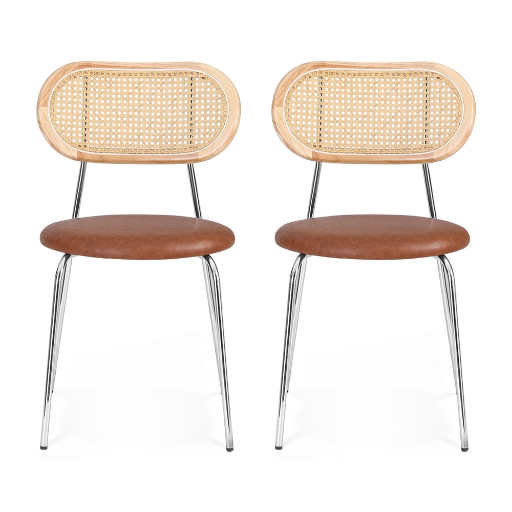 Artiss 2x Dining Chairs PU Leather Rattan Kitchen Lounge Cafe Accent Chair Brown DINC-B-S06-BRX2