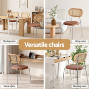 Artiss 2x Dining Chairs PU Leather Rattan Kitchen Lounge Cafe Accent Chair Brown DINC-B-S06-BRX2