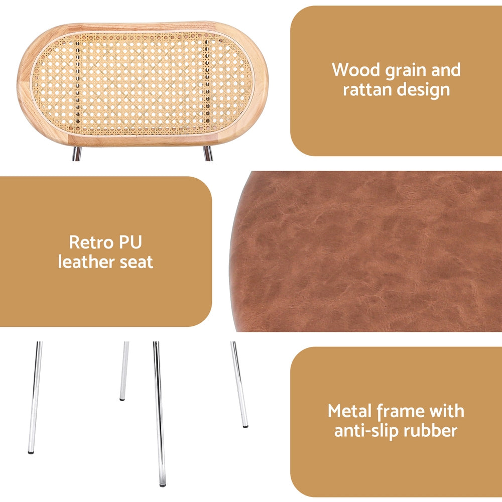 Artiss 2x Dining Chairs PU Leather Rattan Kitchen Lounge Cafe Accent Chair Brown DINC-B-S06-BRX2