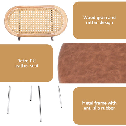 Artiss 2x Dining Chairs PU Leather Rattan Kitchen Lounge Cafe Accent Chair Brown DINC-B-S06-BRX2