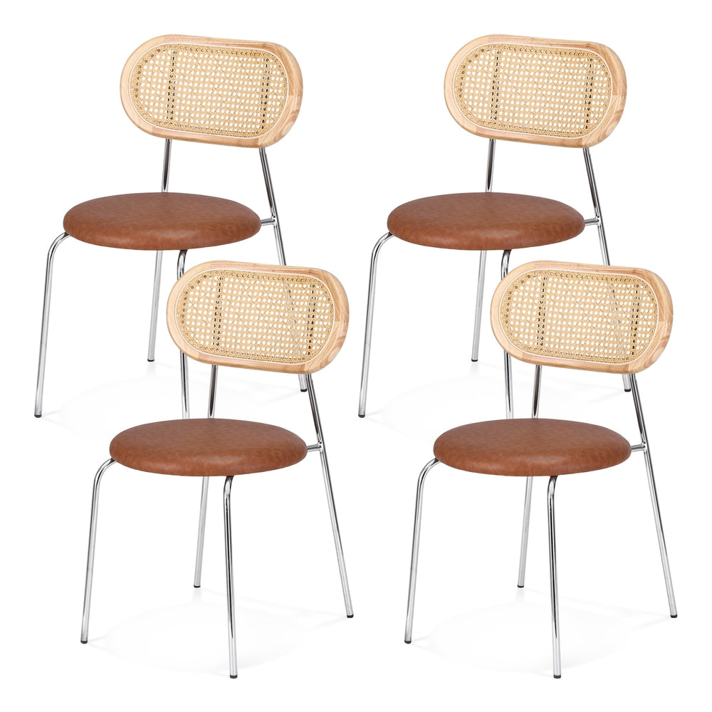 Artiss 4x Dining Chairs PU Leather Rattan Kitchen Lounge Cafe Accent Chair Brown DINC-B-S06-BRX4