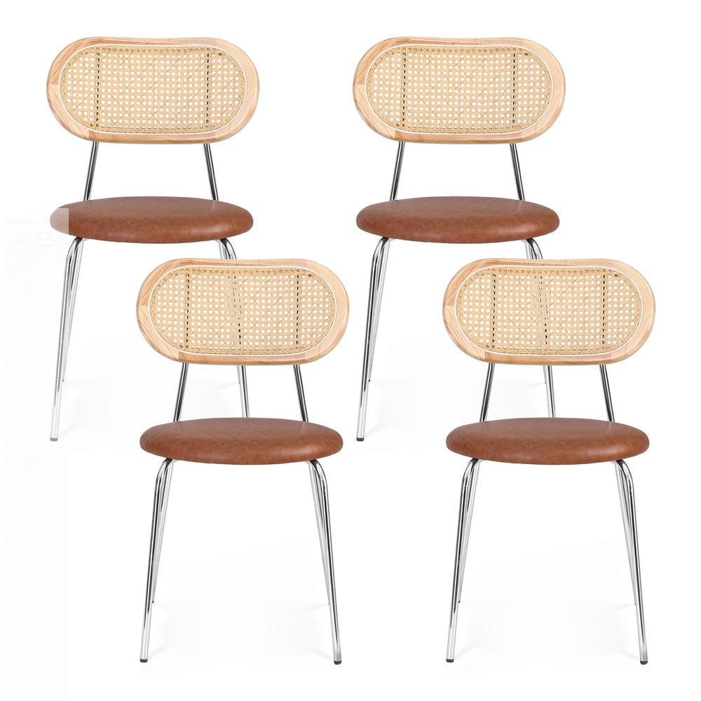 Artiss 4x Dining Chairs PU Leather Rattan Kitchen Lounge Cafe Accent Chair Brown DINC-B-S06-BRX4