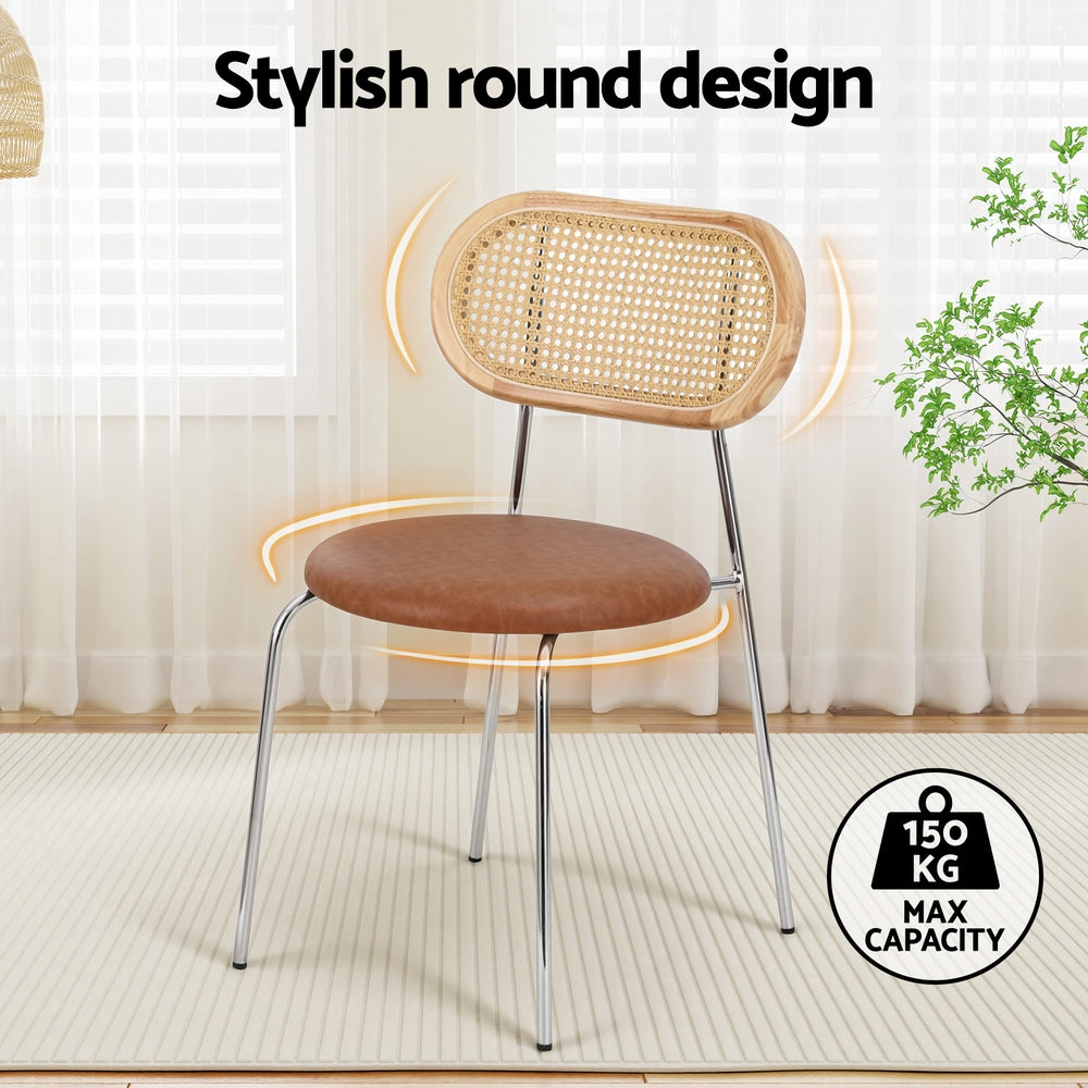 Artiss 4x Dining Chairs PU Leather Rattan Kitchen Lounge Cafe Accent Chair Brown DINC-B-S06-BRX4