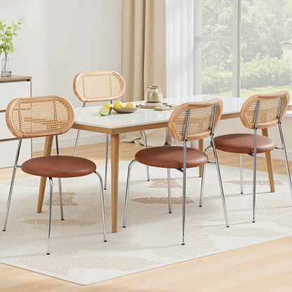 Artiss 4x Dining Chairs PU Leather Rattan Kitchen Lounge Cafe Accent Chair Brown DINC-B-S06-BRX4