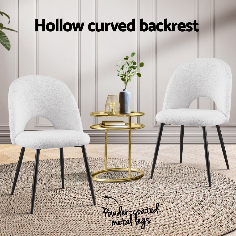 1 Set of 2 Artiss Dining Chair Boucle Sherpa DINC-B-SHP-WHX2