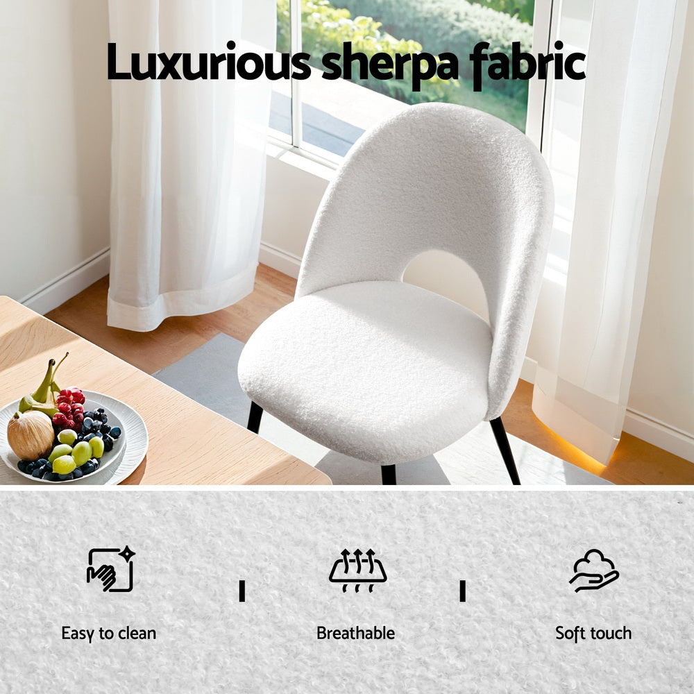 1 Set of 2 Artiss Dining Chair Boucle Sherpa DINC-B-SHP-WHX2